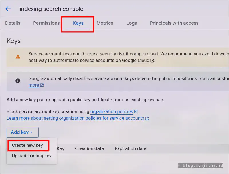 Create key as JSON file