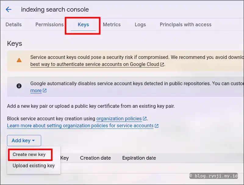 Create key as JSON file