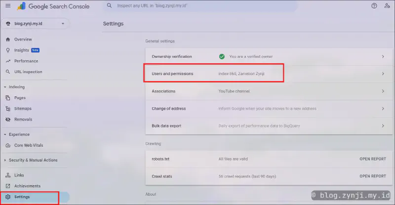 Add user to Google Search Console