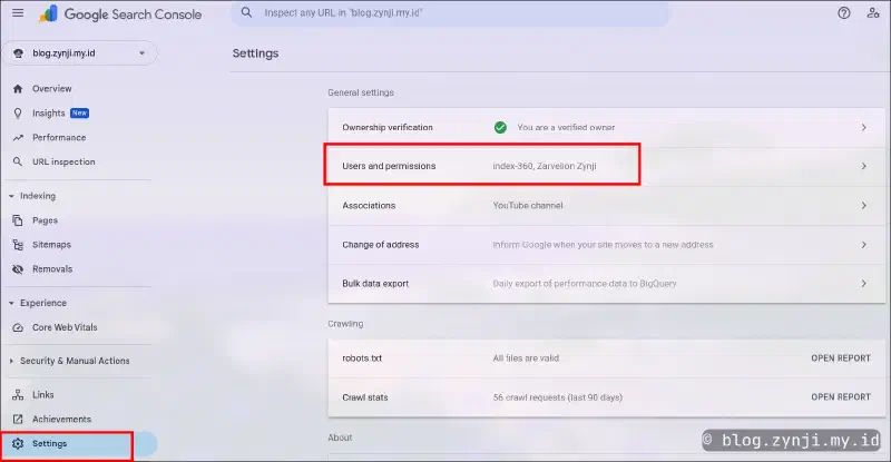 Add user to Google Search Console
